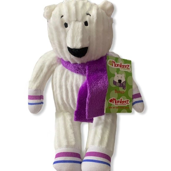 Monkeez & Friends Stuffed Animal White Polar Bear - Picture 1 of 6